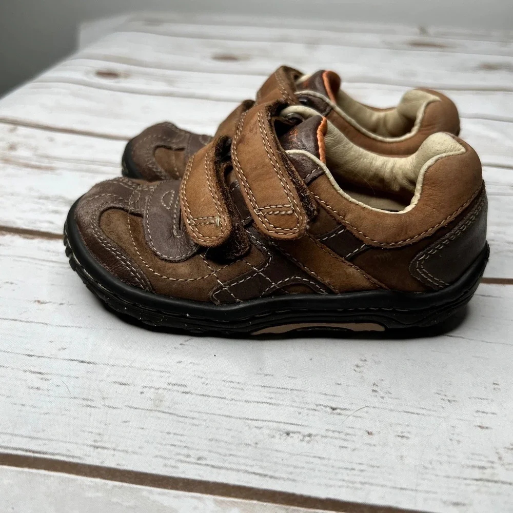 Stride Rite SRT Sneakers‎ Brown Leather Hook and Loop Toddler Size 5.5W